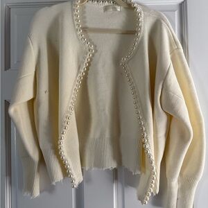 Vita Grace Elegant Cream Pearl-Embellished Women's Sweater